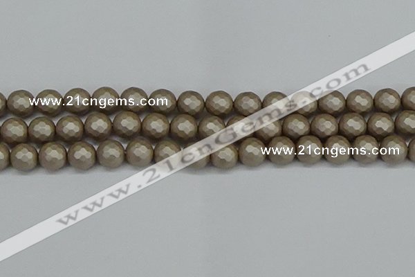 CSB1905 15.5 inches 14mm faceted round matte shell pearl beads