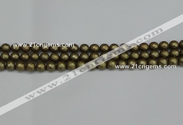 CSB1911 15.5 inches 6mm faceted round matte shell pearl beads