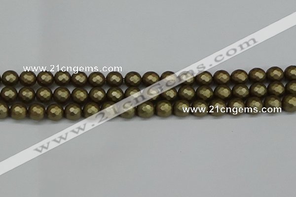 CSB1912 15.5 inches 8mm faceted round matte shell pearl beads