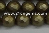 CSB1914 15.5 inches 12mm faceted round matte shell pearl beads