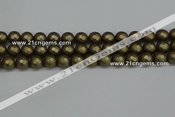 CSB1914 15.5 inches 12mm faceted round matte shell pearl beads