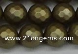 CSB1915 15.5 inches 14mm faceted round matte shell pearl beads