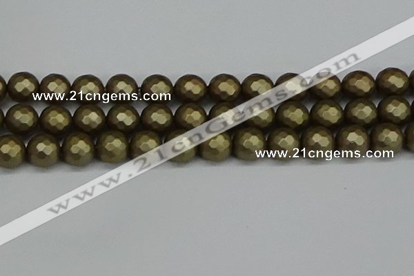 CSB1915 15.5 inches 14mm faceted round matte shell pearl beads