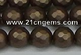 CSB1925 15.5 inches 14mm faceted round matte shell pearl beads