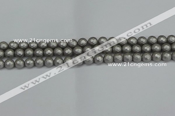 CSB1952 15.5 inches 8mm faceted round matte shell pearl beads