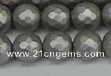 CSB1955 15.5 inches 14mm faceted round matte shell pearl beads