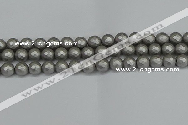 CSB1955 15.5 inches 14mm faceted round matte shell pearl beads