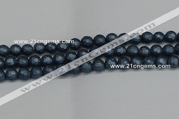 CSB1975 15.5 inches 14mm faceted round matte shell pearl beads