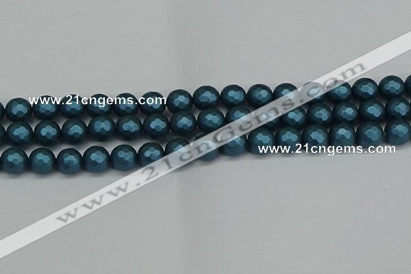 CSB1982 15.5 inches 8mm faceted round matte shell pearl beads