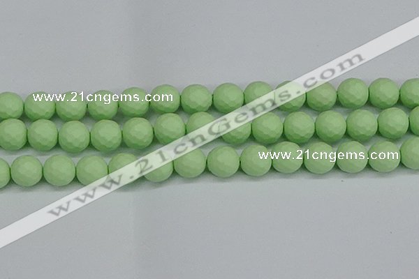 CSB1995 15.5 inches 14mm faceted round matte shell pearl beads