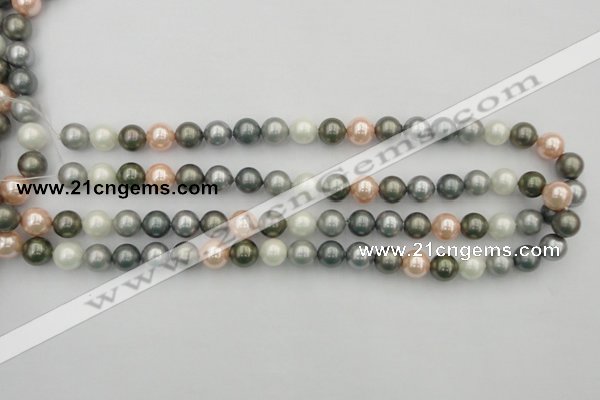 CSB338 15.5 inches 10mm round mixed color shell pearl beads