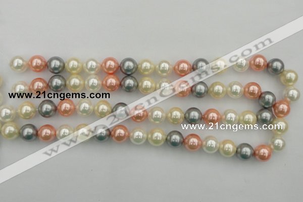 CSB355 15.5 inches 12mm round mixed color shell pearl beads