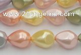 CSB416 12*15.5mm faceted teardrop mixed color shell pearl beads