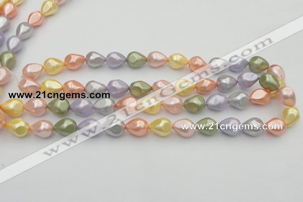 CSB416 12*15.5mm faceted teardrop mixed color shell pearl beads