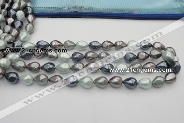 CSB417 12*15.5mm faceted teardrop mixed color shell pearl beads