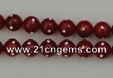 CSB436 15.5 inches 14mm round shell pearl with rhinestone beads
