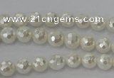 CSB450 15.5 inches 6mm faceted round shell pearl beads