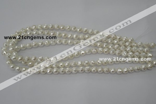 CSB450 15.5 inches 6mm faceted round shell pearl beads