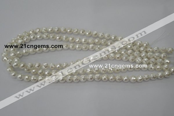 CSB451 15.5 inches 8mm faceted round shell pearl beads