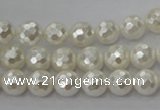 CSB452 15.5 inches 10mm faceted round shell pearl beads