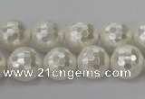 CSB454 15.5 inches 14mm faceted round shell pearl beads