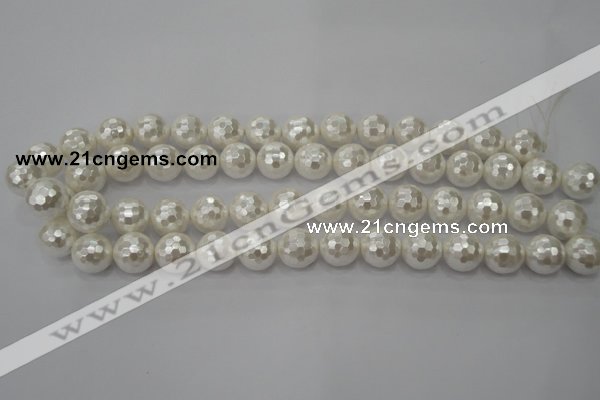 CSB454 15.5 inches 14mm faceted round shell pearl beads