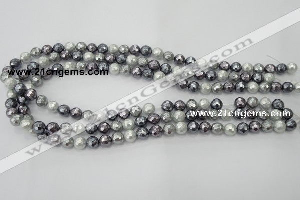 CSB460 15.5 inches 8mm faceted round mixed color shell pearl beads