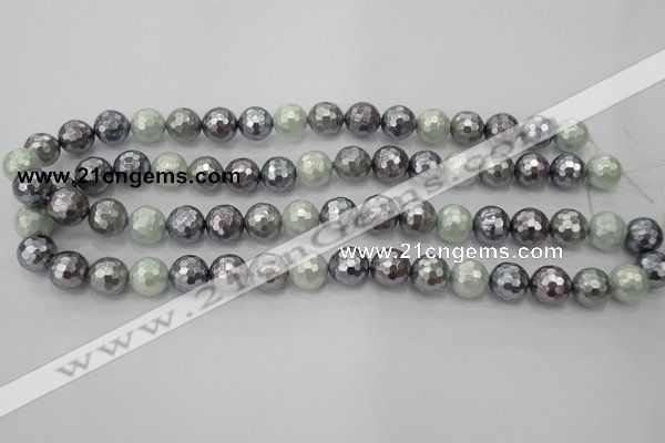 CSB461 15.5 inches 10mm faceted round mixed color shell pearl beads