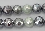 CSB462 15.5 inches 12mm faceted round mixed color shell pearl beads