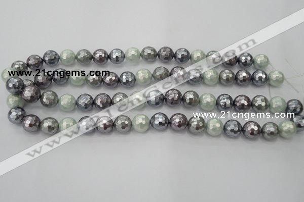 CSB462 15.5 inches 12mm faceted round mixed color shell pearl beads