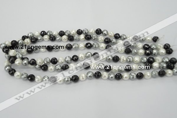 CSB470 15.5 inches 8mm faceted round mixed color shell pearl beads