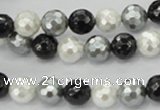 CSB471 15.5 inches 10mm faceted round mixed color shell pearl beads