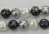 CSB472 15.5 inches 12mm faceted round mixed color shell pearl beads