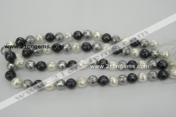 CSB473 15.5 inches 14mm faceted round mixed color shell pearl beads