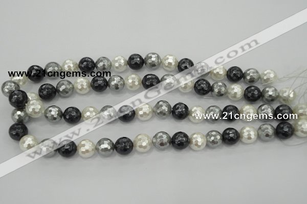 CSB474 15.5 inches 16mm faceted round mixed color shell pearl beads