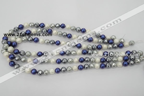 CSB480 15.5 inches 8mm faceted round mixed color shell pearl beads