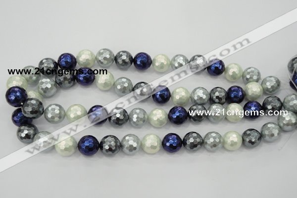 CSB482 15.5 inches 12mm faceted round mixed color shell pearl beads