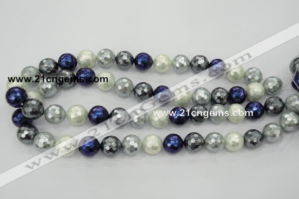 CSB483 15.5 inches 14mm faceted round mixed color shell pearl beads