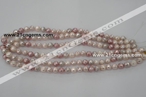 CSB490 15.5 inches 8mm faceted round mixed color shell pearl beads