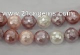 CSB491 15.5 inches 10mm faceted round mixed color shell pearl beads