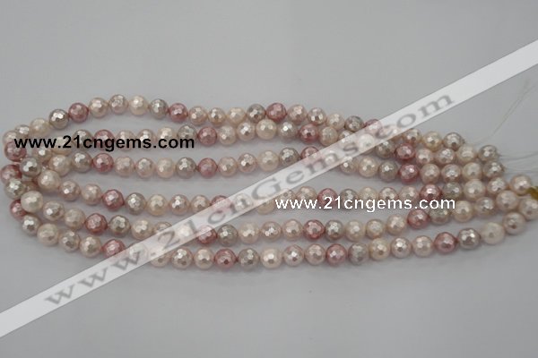 CSB491 15.5 inches 10mm faceted round mixed color shell pearl beads