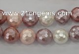 CSB492 15.5 inches 12mm faceted round mixed color shell pearl beads