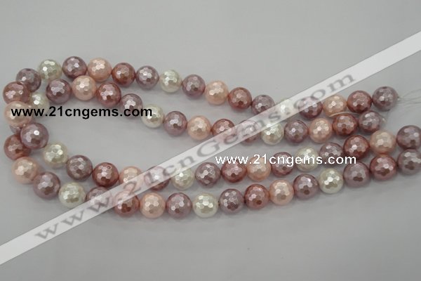 CSB494 15.5 inches 16mm faceted round mixed color shell pearl beads