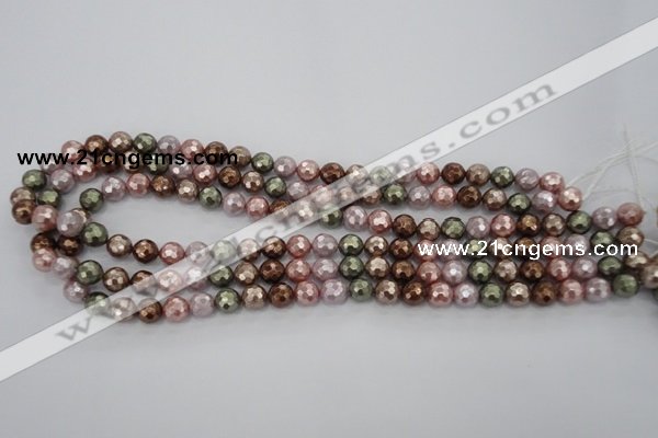 CSB500 15.5 inches 8mm faceted round mixed color shell pearl beads