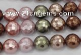 CSB501 15.5 inches 10mm faceted round mixed color shell pearl beads