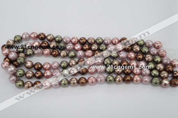 CSB501 15.5 inches 10mm faceted round mixed color shell pearl beads