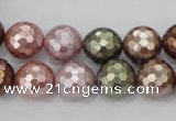 CSB502 15.5 inches 12mm faceted round mixed color shell pearl beads