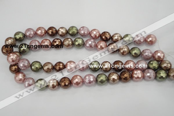 CSB504 15.5 inches 16mm faceted round mixed color shell pearl beads