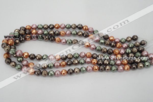 CSB510 15.5 inches 8mm faceted round mixed color shell pearl beads