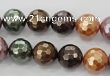 CSB512 15.5 inches 12mm faceted round mixed color shell pearl beads